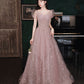 Pink tulle long prom dress A line evening gown  10490