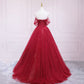 Red tulle sequins long prom dress A line evening dress  10569