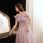 Pink tulle sequins long prom dress pink evening dress  10452