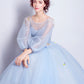 Blue tulle sequins long ball gown dress blue evening dress  10360