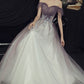 Purple tulle sequins long prom dress A line evening dress  10644