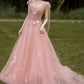 Pink 3D Flowers Long Prom Dress A line Evening Dress  10466