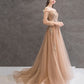 Elegant tulle lace long prom dress A line evening gown  10344