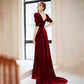 Burgundy velvet long prom dress mermaid evening dress  10414