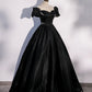 Black satin long prom dress A line evening gown  10347