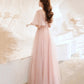 Pink tulle lace long prom dress pink evening dress  10525