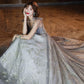 Gray tulle sequins long prom dress A line evening gown  10436