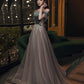 Cute tulle long prom dress A line evening dress  10345