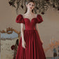 Burgundy satin long prom dress evening dress  10473