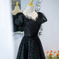 Black tulle sequins long prom dress black evening dress  10467