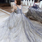Gray tulle sequins long prom dress A line evening gown  10436