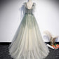 Green tulle sequins long prom dress evening gown  10474