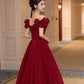 Burgundy satin long prom dress A line evening dress  10450
