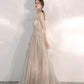 Champagne tulle sequins long prom dress evening dress  10375