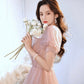 Cute tulle long prom dress pink A line evening dress  10524