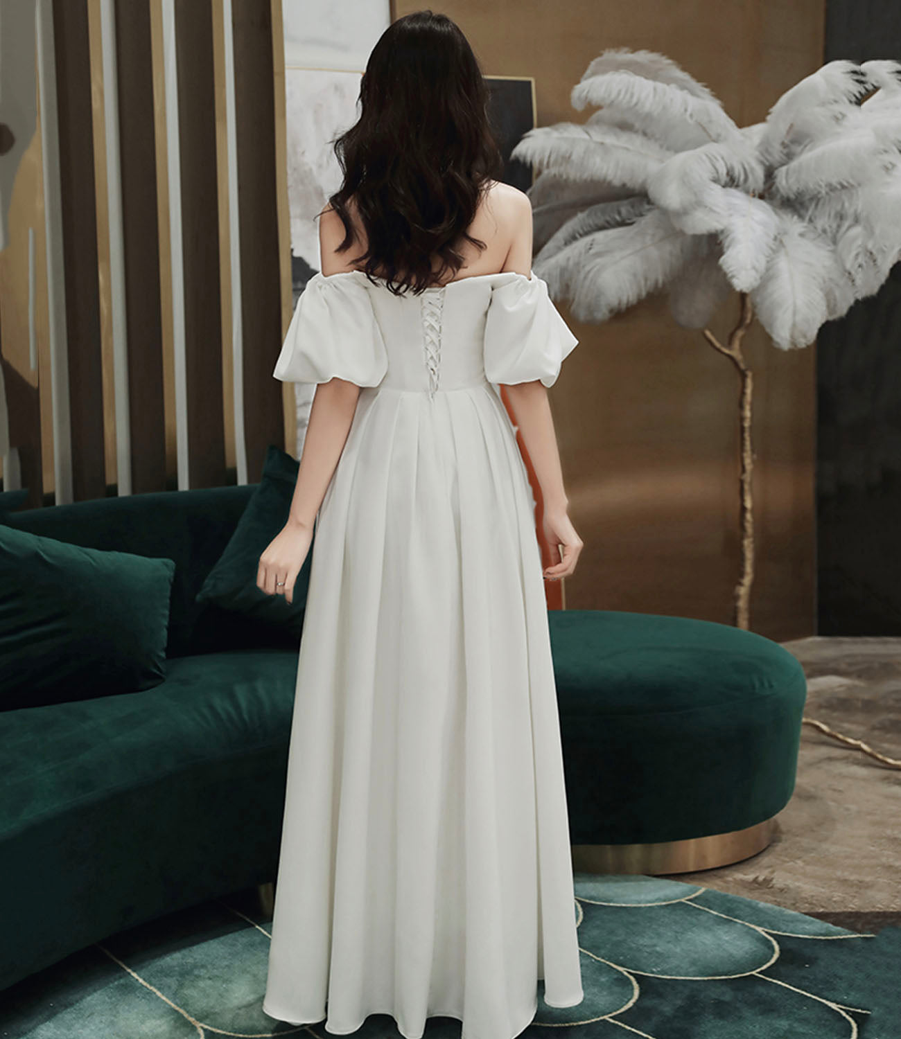 Simple A line long white prom dress white evening dress  10338