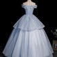 Blue tulle lace long ball gown dress formal dresses  10475