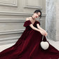 Burgundy velvet long prom dress A line evening gown  10370