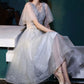 Gray tulle sequins short prom dress homecoming dress  10611