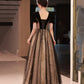 Black tulle sequins long prom dress A line evening dress  10441