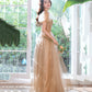 Shiny tulle sequins long prom dress A line evening dress  10389