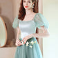 Green satin tulle long prom dress green evening dress  10618
