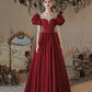 Burgundy satin long prom dress A line evening dress  10373