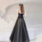 Black tulle long prom dress A line evening dress  10416