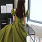 Green satin long prom dress A line evening dress  10431