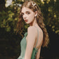 Green tulle lace long prom dress A line evening dress  10419