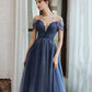 Blue tulle sequins long prom dress blue evening dress  10477