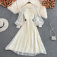 Champagne V Neck Long Sleeve Dress A Line Fashion Dress  10683