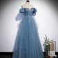 Blue satin tulle long prom dress blue evening dress  10312