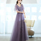 Purple tulle sequins long prom dress A line evening dress  10462