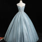 Blue tulle sequins long prom dress A line formal dress  10456