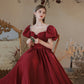 Burgundy satin long prom dress A line evening dress  10373