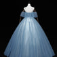 Blue tulle lace long ball gown dress A line formal dress  10461