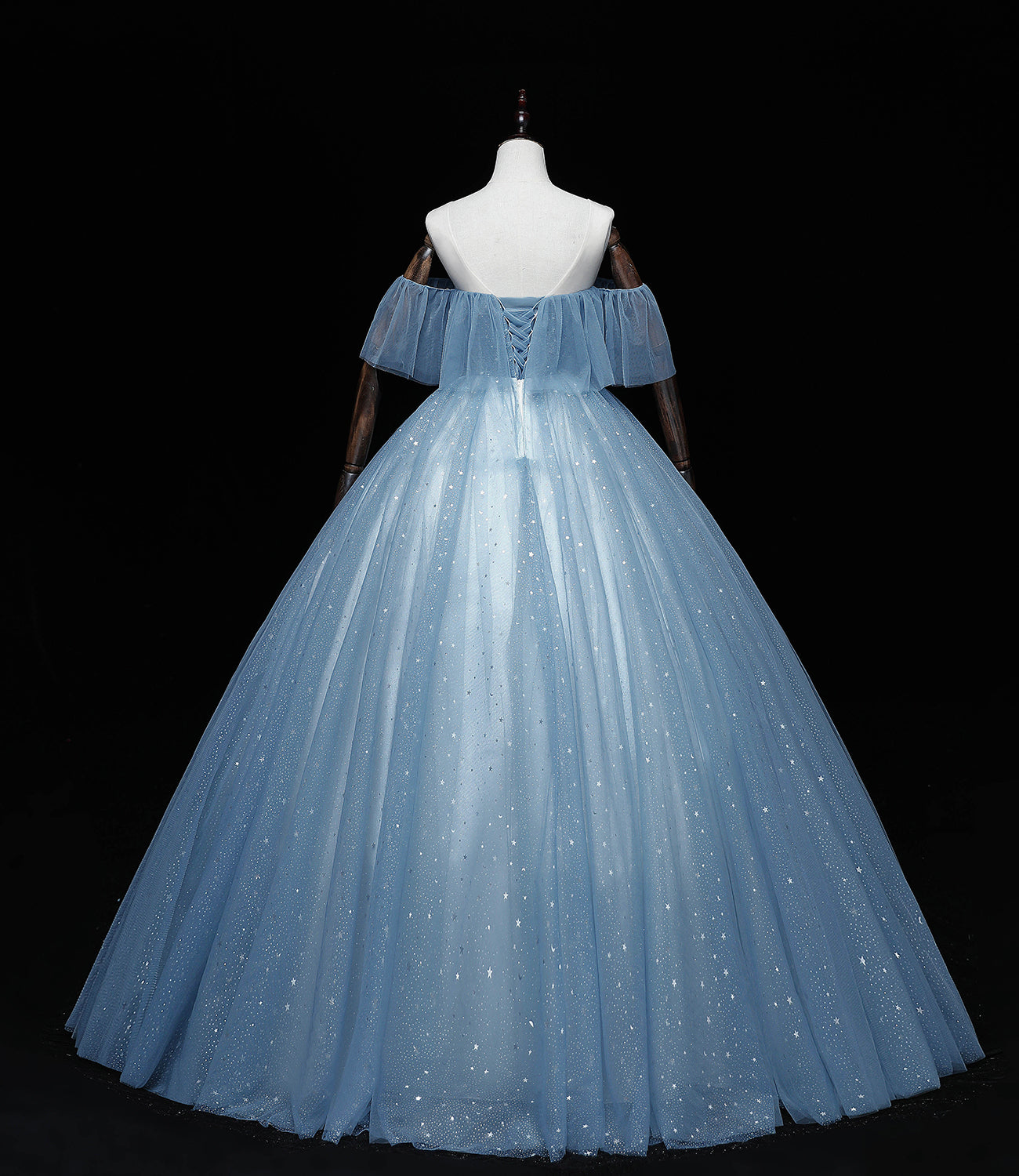 Blue tulle lace long ball gown dress A line formal dress  10461