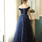 Blue velvet tulle long prom dress evening dress  10384