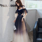 Blue velvet tulle long prom dress A line evening dress  10365