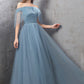 Blue tulle long A line prom dress blue evening dress  10588