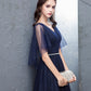 Blue tulle long prom dress A line evening dress  10377