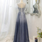 Gray tulle beads long prom dress A line evening dress  10483