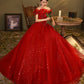 Red tulle sequins long ball gown dress A line evening dress  10324