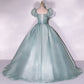 Green tulle long ball gown dress A line formal gown  10348