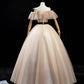 Champagne tulle sequins long prom dress formal dress  10458
