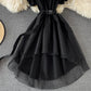 A Line High Low Dress White Fashion Dress Black A Line Dress  10678