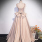 Cute satin long A line prom dress with bow  10404