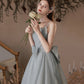 Gray soft chiffon long prom dress A line evening dress  10427