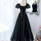 Black tulle sequins long prom dress black evening dress  10467